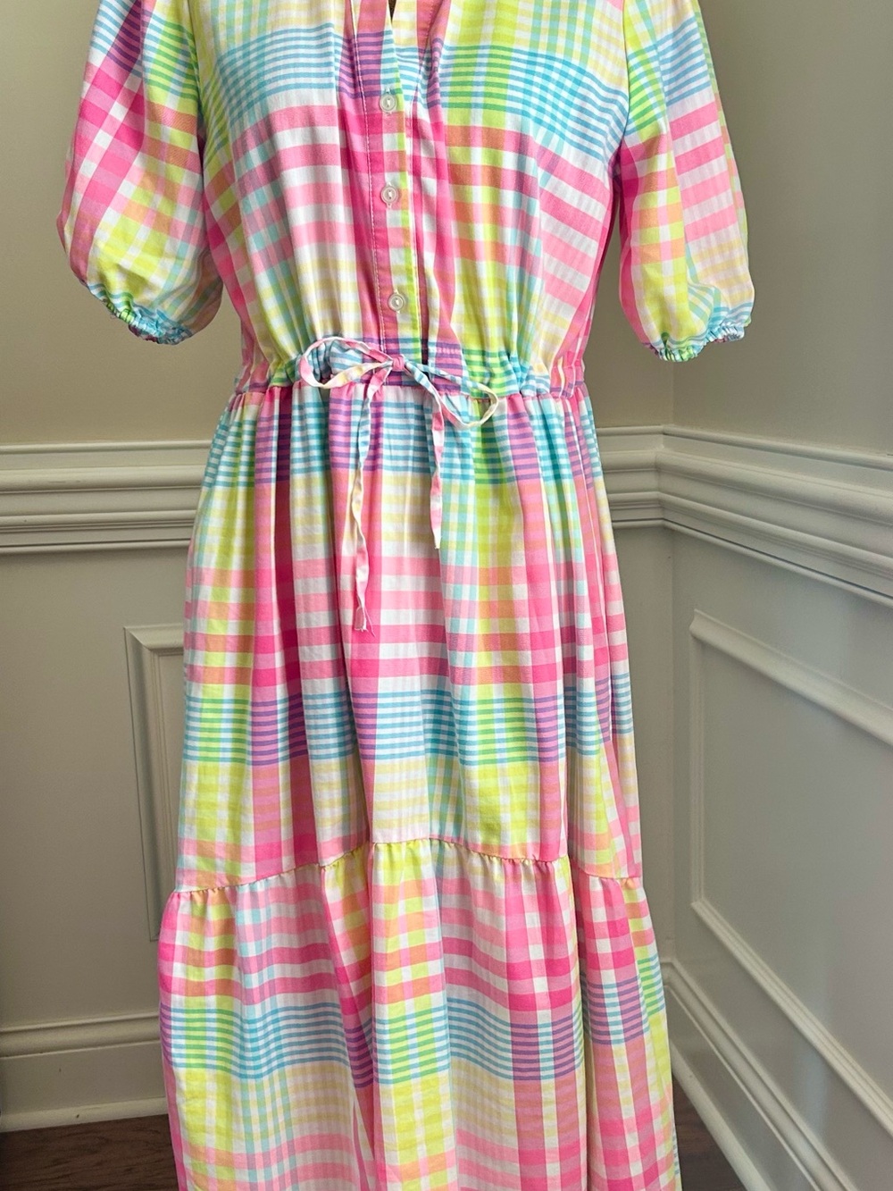 crown & ivy Pastel Plaid Dress in Pink, Yellow, Blue, Green